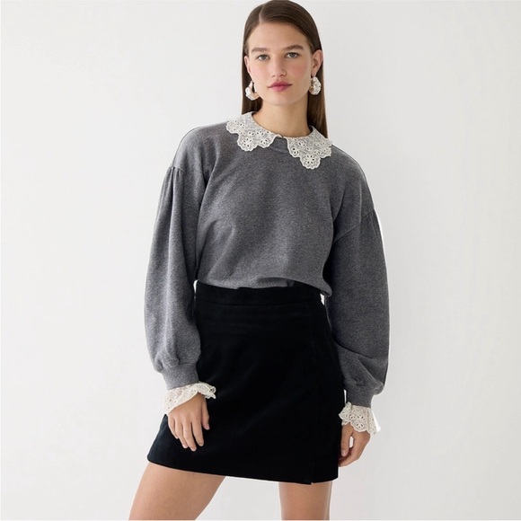 J.Crew Ivory Lace Collar Crewneck Sweatshirt | Size L, 100% Cotton - Picture 11 of 14